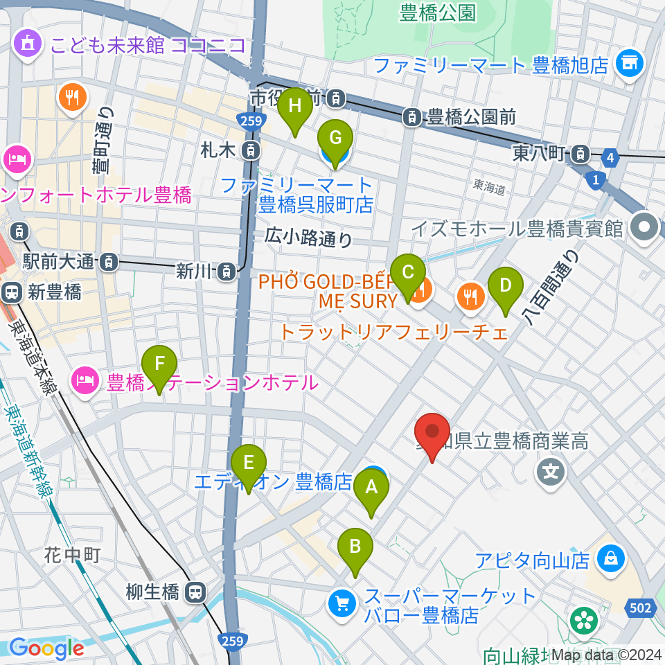 やしの実FM（エフエム豊橋）周辺のコンビニエンスストア一覧地図