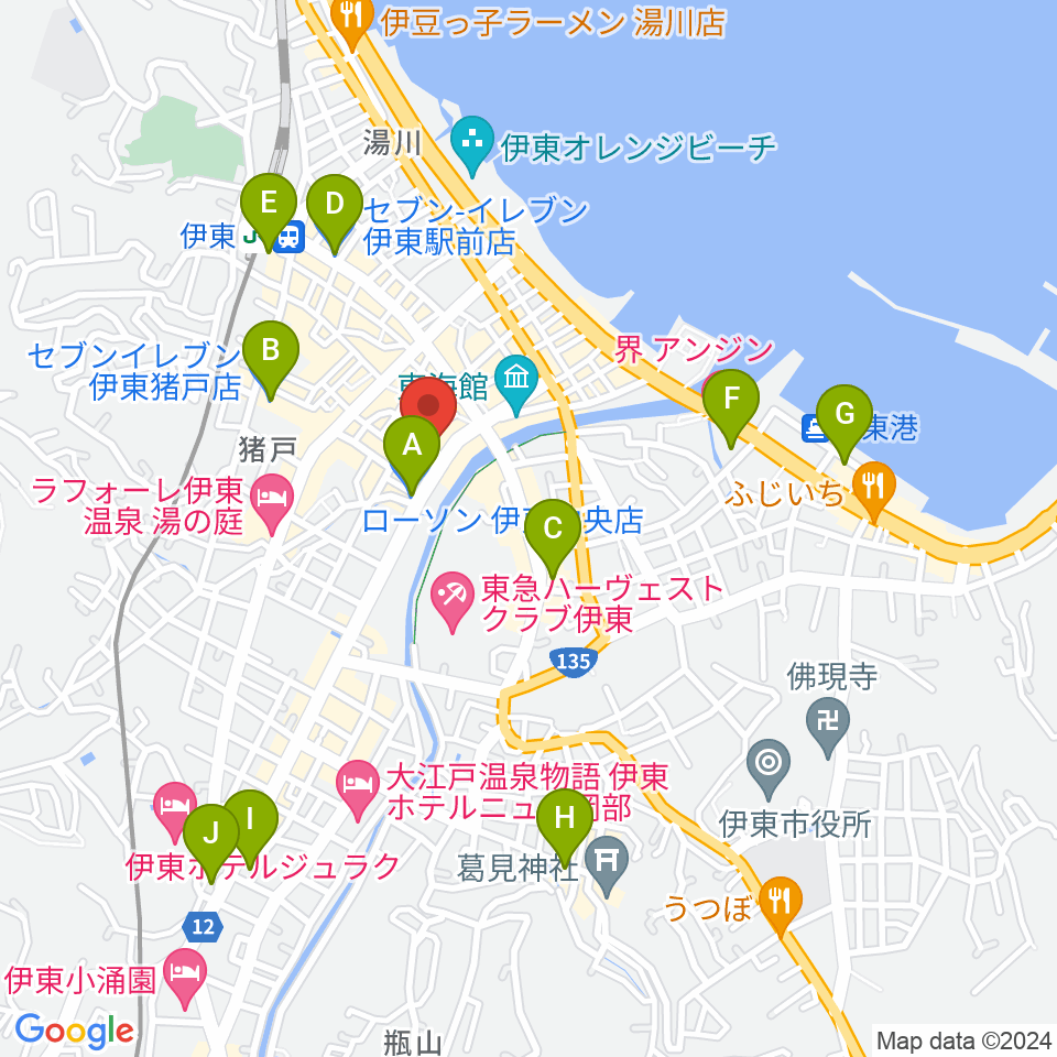 エフエム伊東なぎさステーション周辺のコンビニエンスストア一覧地図