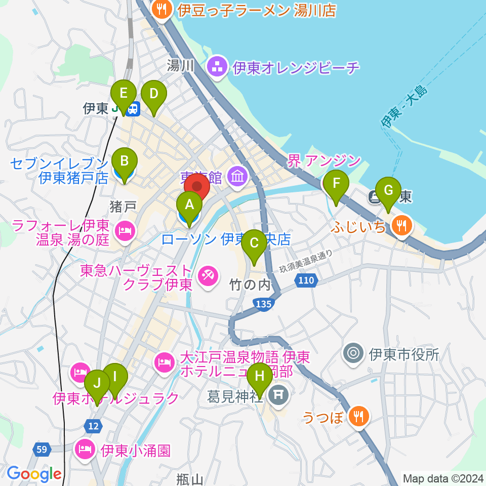 エフエム伊東なぎさステーション周辺のコンビニエンスストア一覧地図