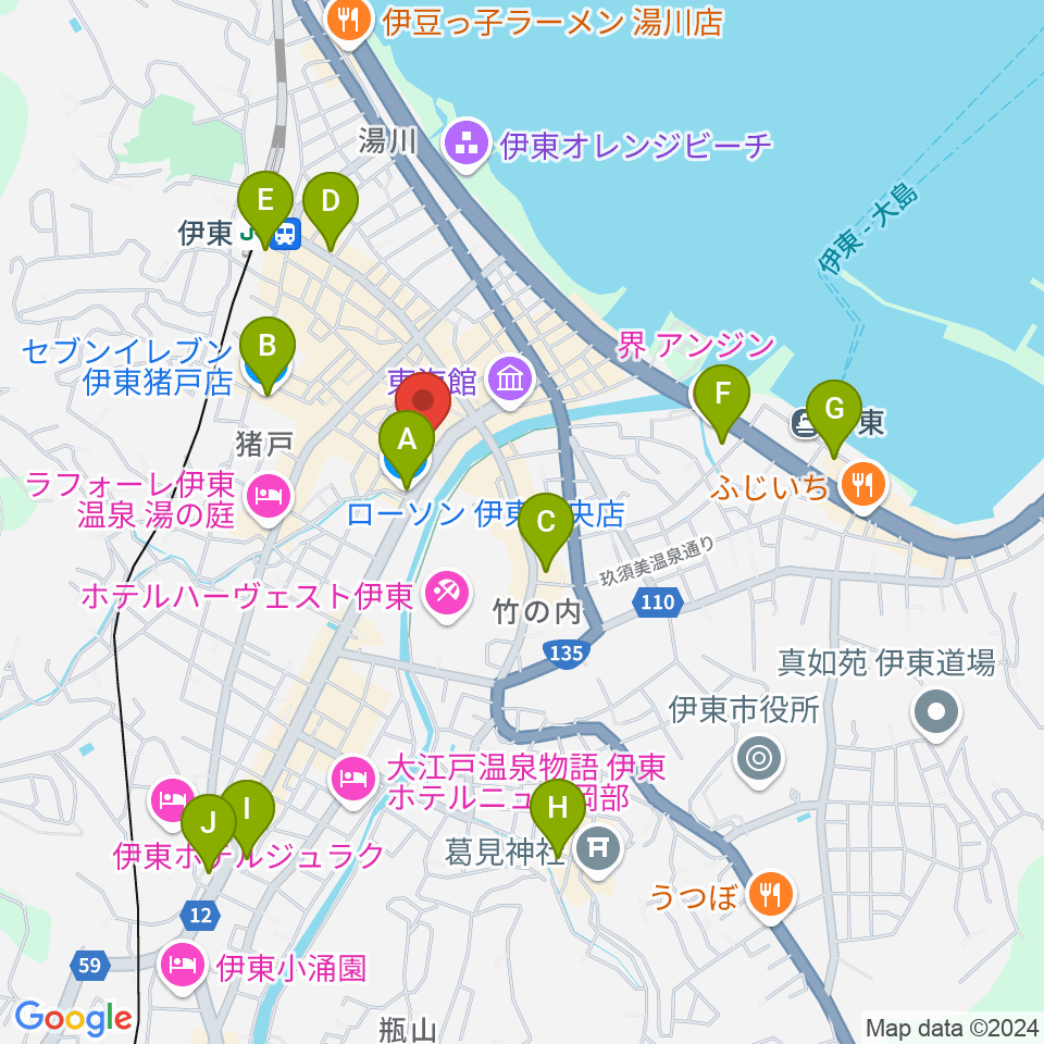 エフエム伊東なぎさステーション周辺のコンビニエンスストア一覧地図