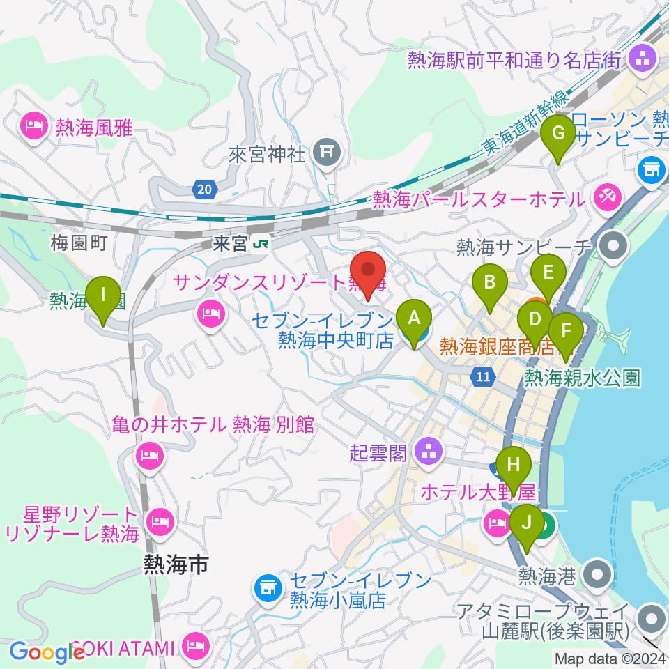 エフエム熱海湯河原 Ciao!周辺のコンビニエンスストア一覧地図