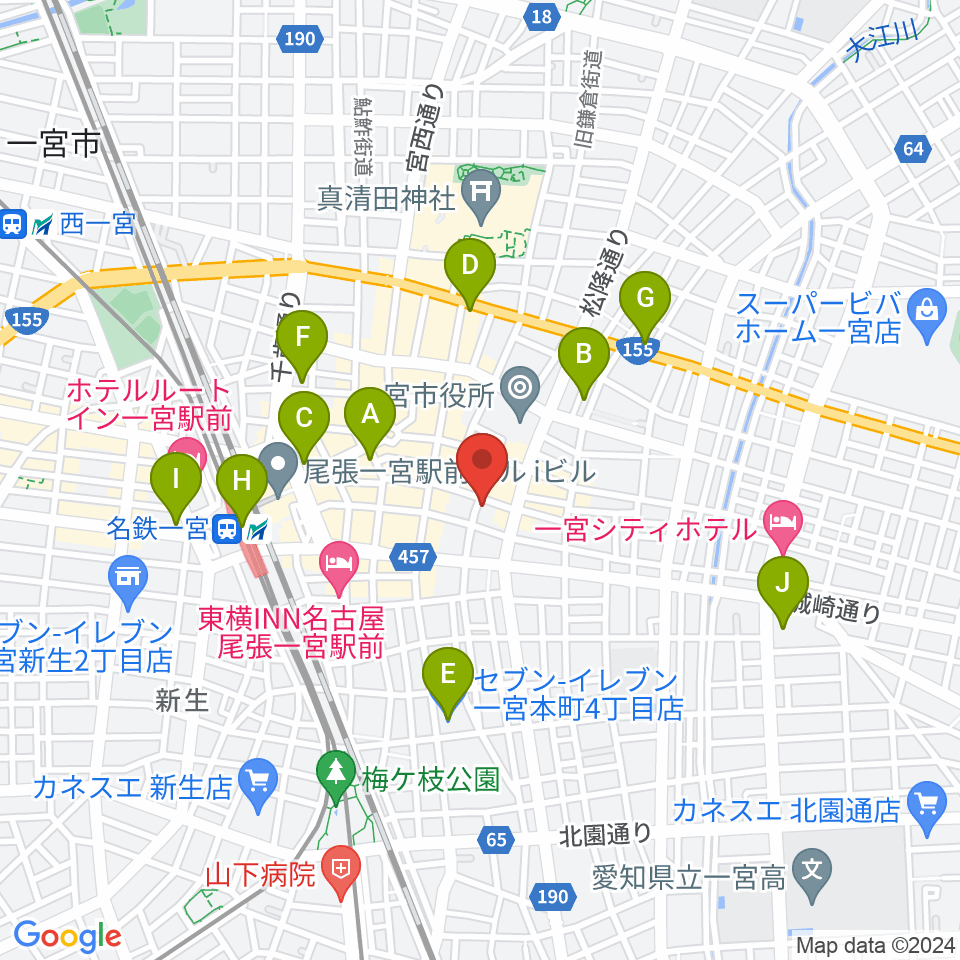 FMいちのみや周辺のコンビニエンスストア一覧地図