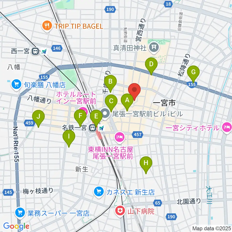 FMいちのみや周辺のコンビニエンスストア一覧地図