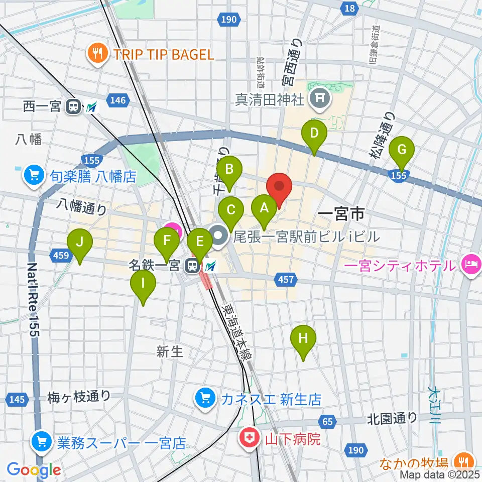 FMいちのみや周辺のコンビニエンスストア一覧地図
