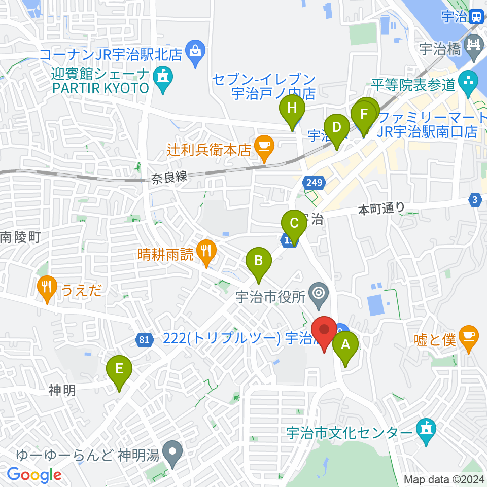 FMうじ周辺のコンビニエンスストア一覧地図