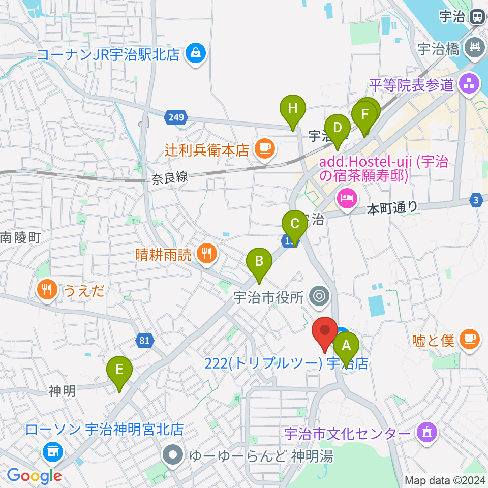 FMうじ周辺のコンビニエンスストア一覧地図