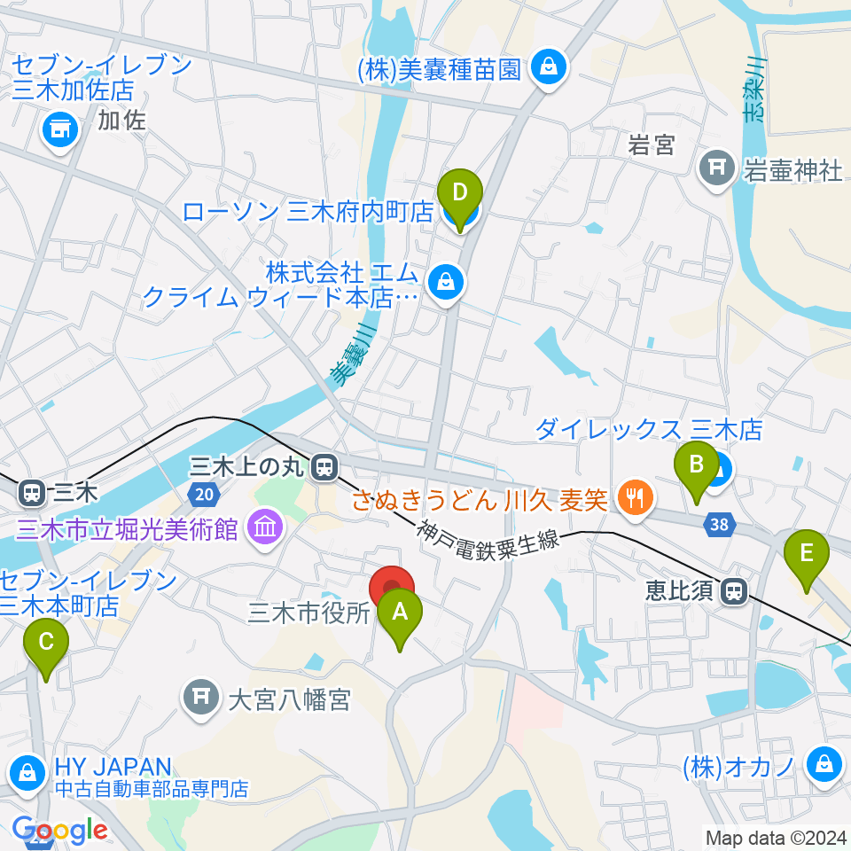 エフエムみっきぃ周辺のコンビニエンスストア一覧地図