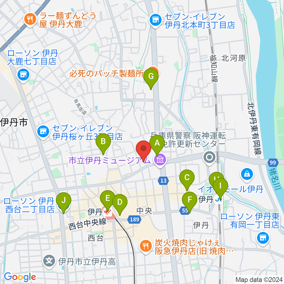 ハッピーエフエムいたみ周辺のコンビニエンスストア一覧地図