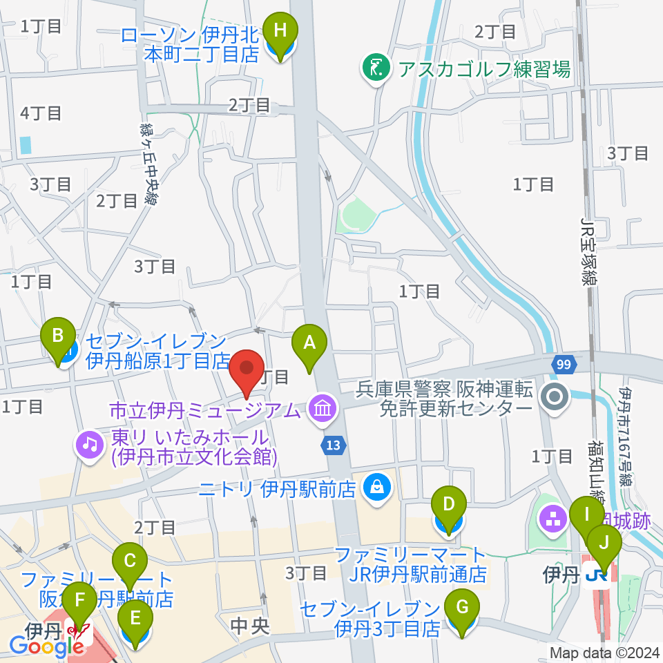 ハッピーエフエムいたみ周辺のコンビニエンスストア一覧地図