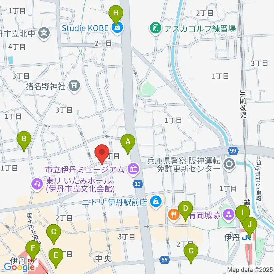 ハッピーエフエムいたみ周辺のコンビニエンスストア一覧地図