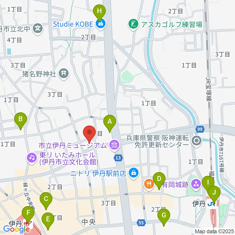 ハッピーエフエムいたみ周辺のコンビニエンスストア一覧地図