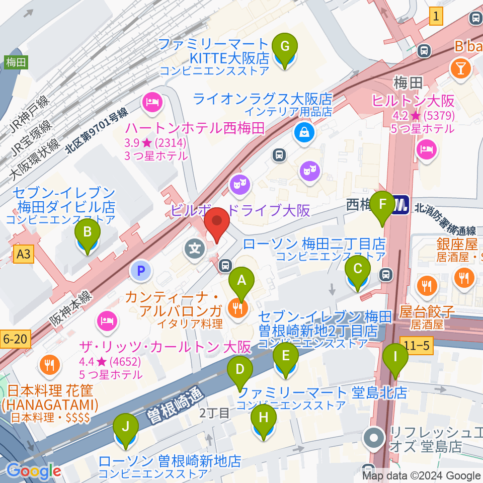 ウメダFM Be Happy!789周辺のコンビニエンスストア一覧地図