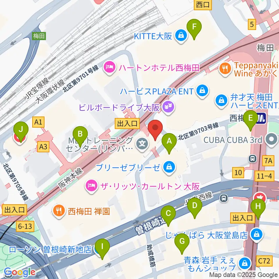 ウメダFM Be Happy!789周辺のコンビニエンスストア一覧地図