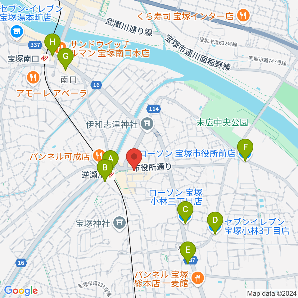 ハミングFM宝塚周辺のコンビニエンスストア一覧地図