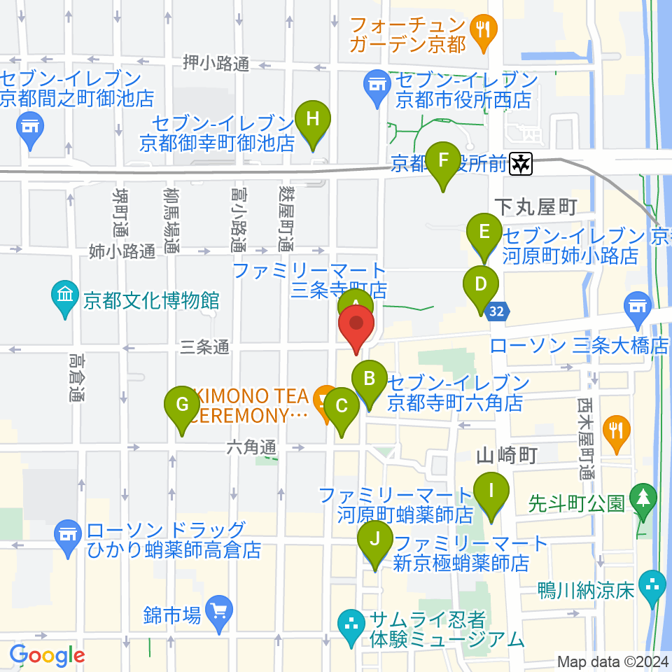 京都三条ラジオカフェ周辺のコンビニエンスストア一覧地図