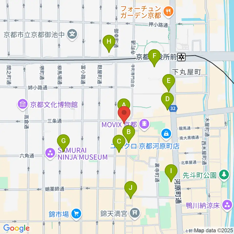京都三条ラジオカフェ周辺のコンビニエンスストア一覧地図