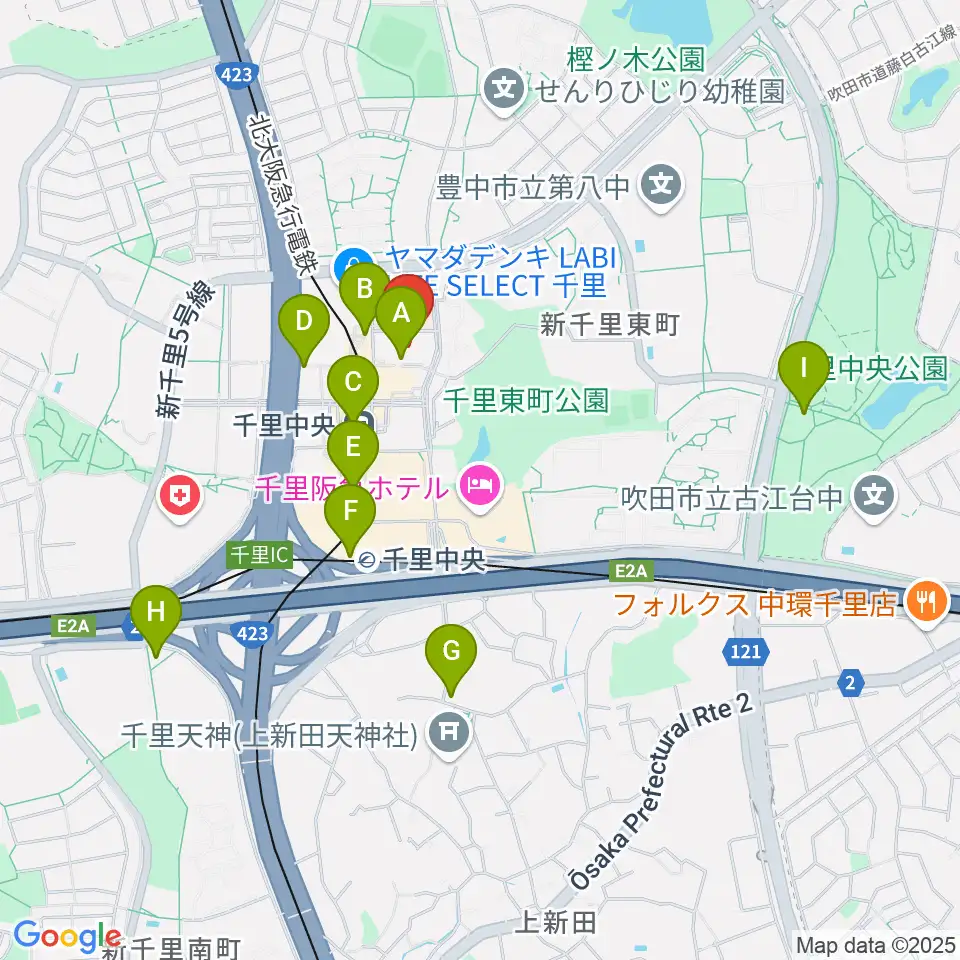 FM千里周辺のコンビニエンスストア一覧地図