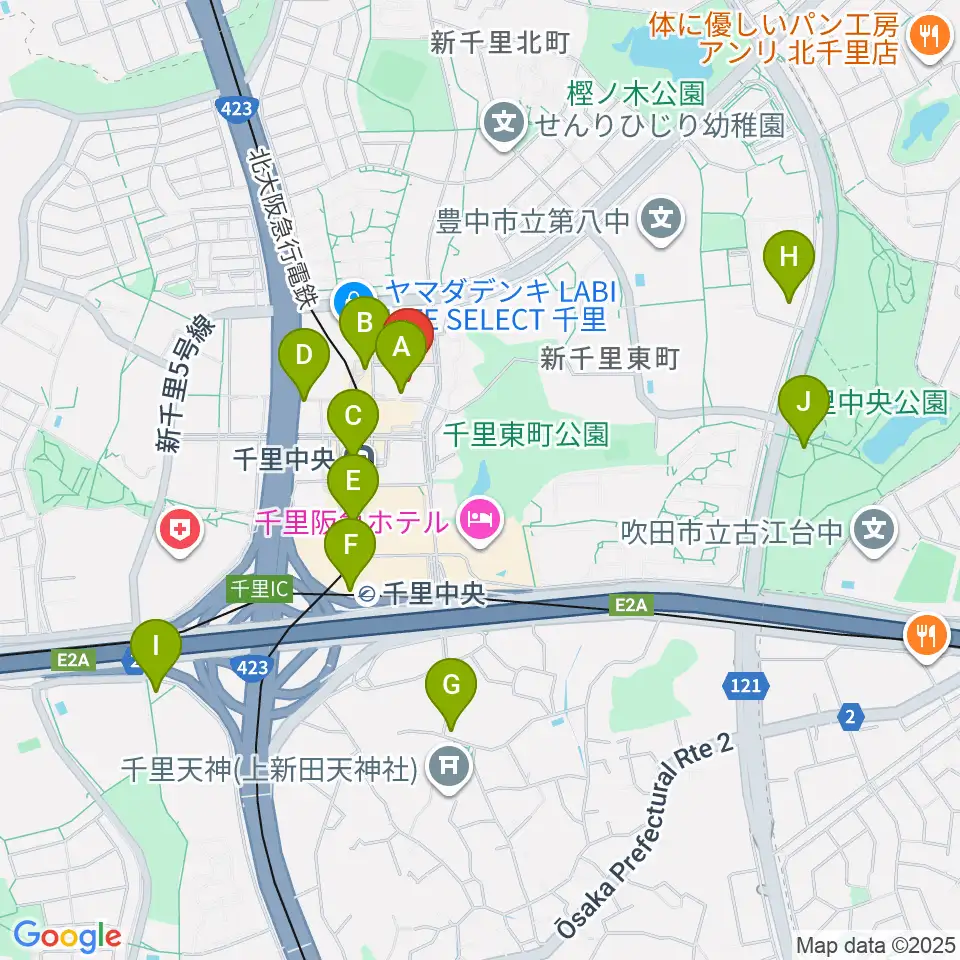 FM千里周辺のコンビニエンスストア一覧地図