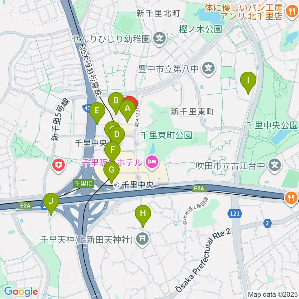 FM千里周辺のコンビニエンスストア一覧地図