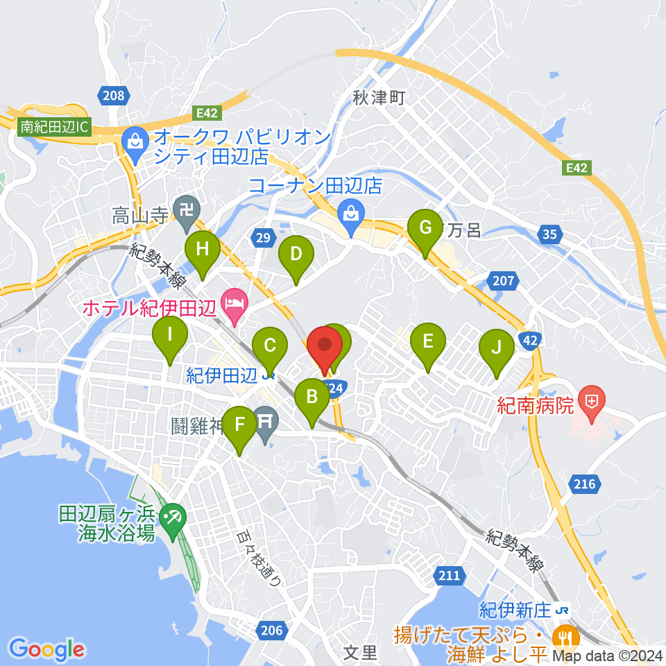 FM TANABE周辺のコンビニエンスストア一覧地図