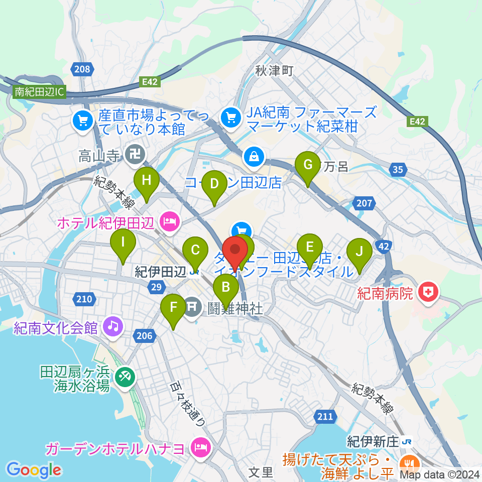 FM TANABE周辺のコンビニエンスストア一覧地図