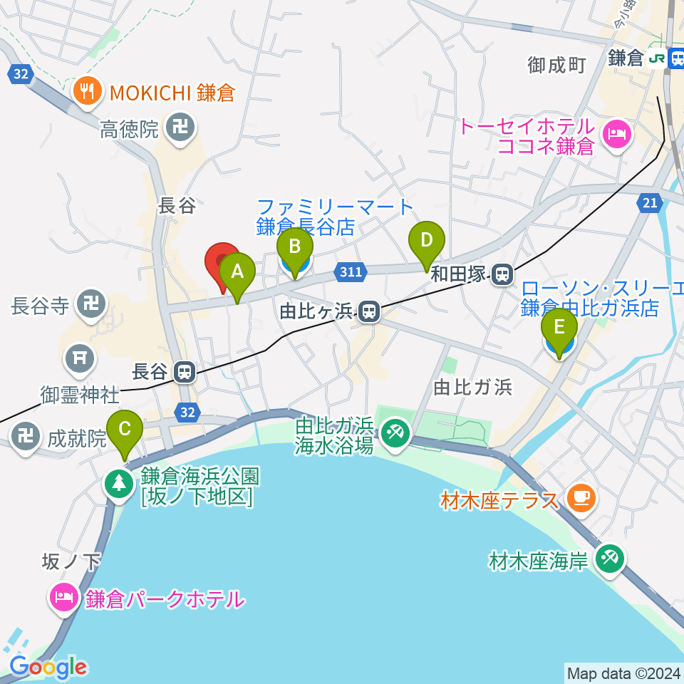 鎌倉エフエム周辺のコンビニエンスストア一覧地図