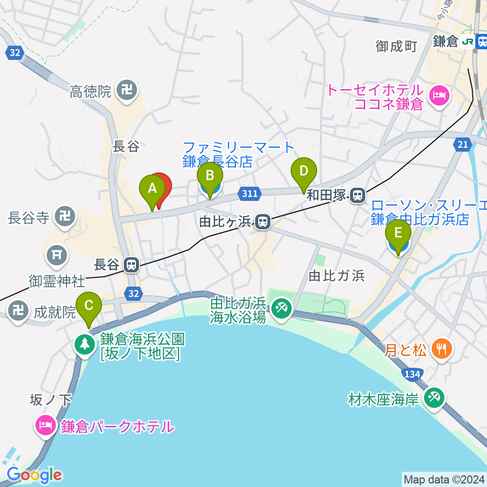 鎌倉エフエム周辺のコンビニエンスストア一覧地図