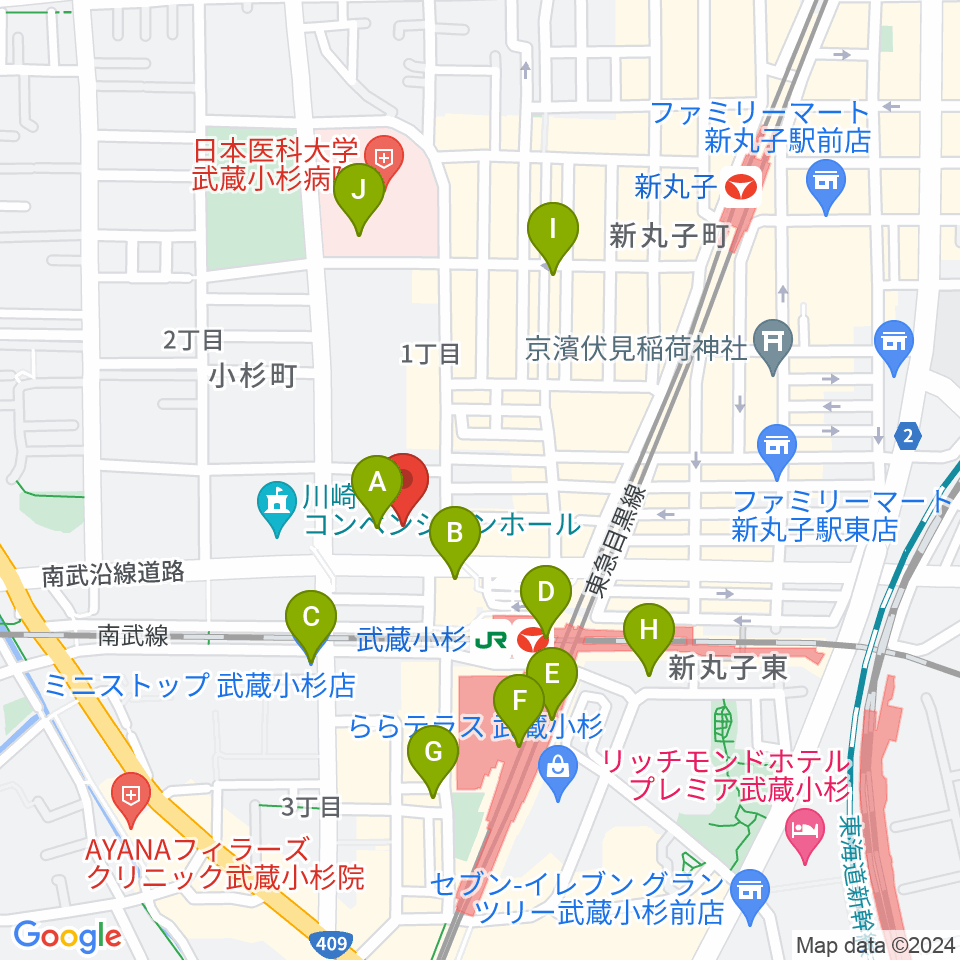 かわさきFM周辺のコンビニエンスストア一覧地図