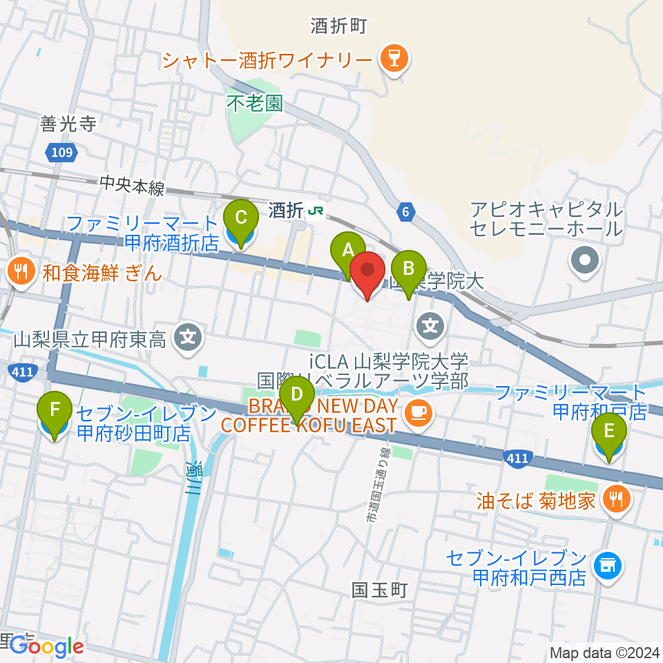 エフエム甲府周辺のコンビニエンスストア一覧地図