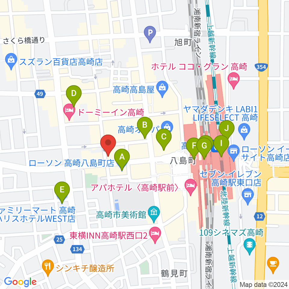 ラジオ高崎周辺のコンビニエンスストア一覧地図