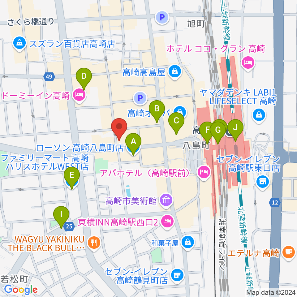 ラジオ高崎周辺のコンビニエンスストア一覧地図