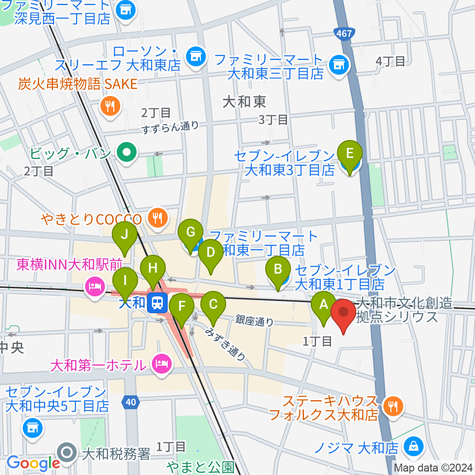 FMやまと周辺のコンビニエンスストア一覧地図