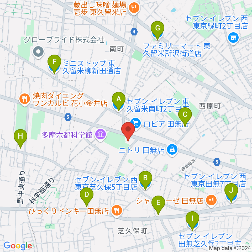 エフエム西東京周辺のコンビニエンスストア一覧地図