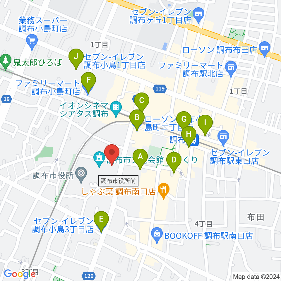 調布FM周辺のコンビニエンスストア一覧地図