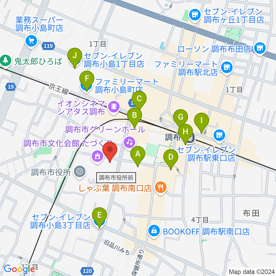 調布FM周辺のコンビニエンスストア一覧地図