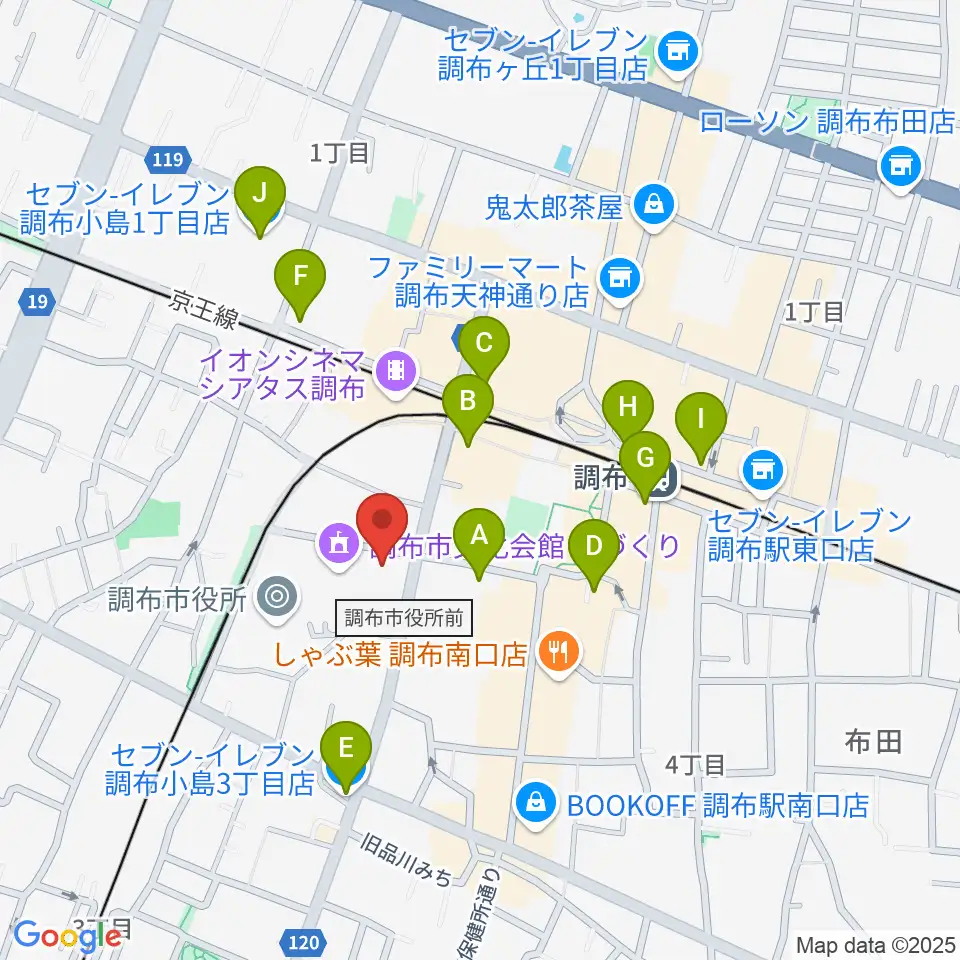 調布FM周辺のコンビニエンスストア一覧地図