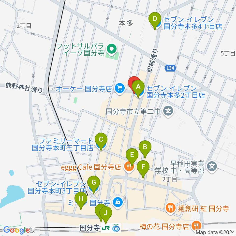 国分寺クラスタ周辺のコンビニエンスストア一覧地図