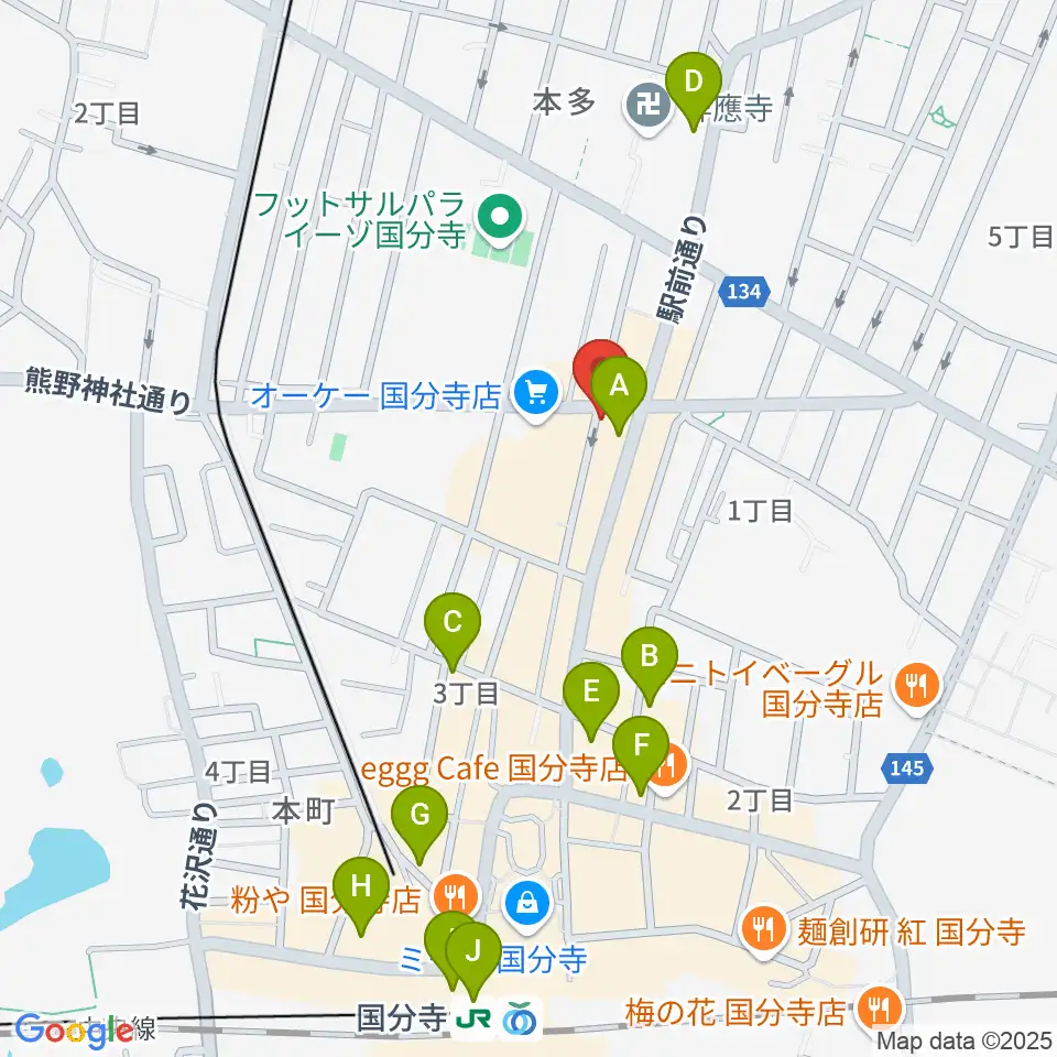 国分寺クラスタ周辺のコンビニエンスストア一覧地図