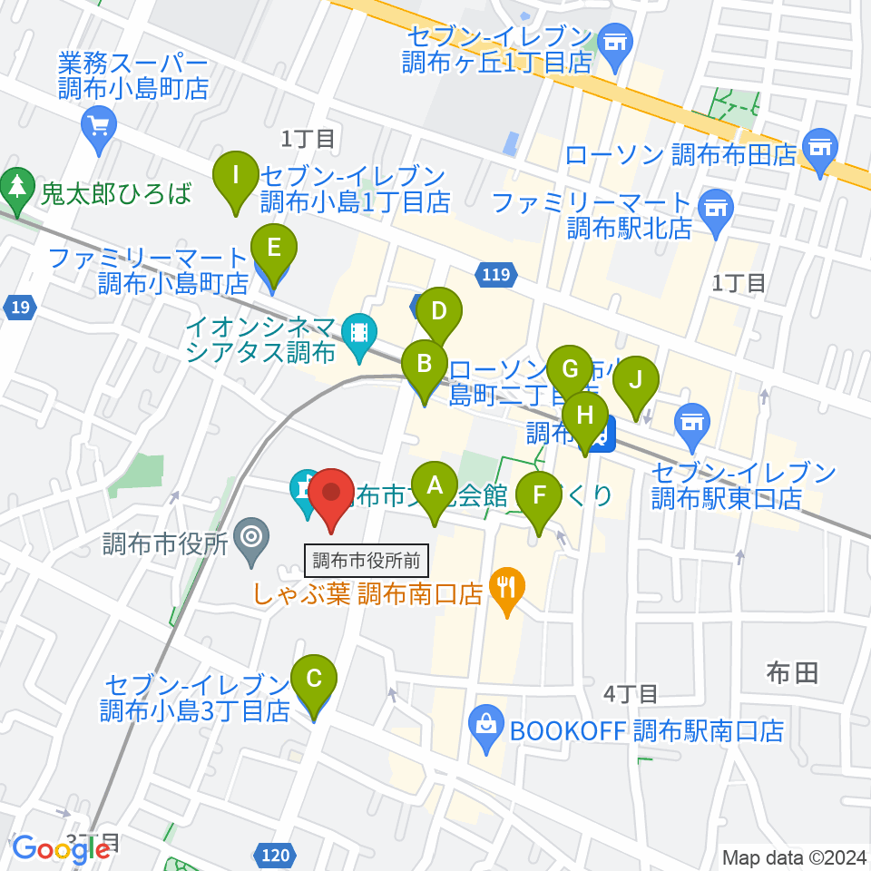 調布市文化会館たづくり周辺のコンビニエンスストア一覧地図