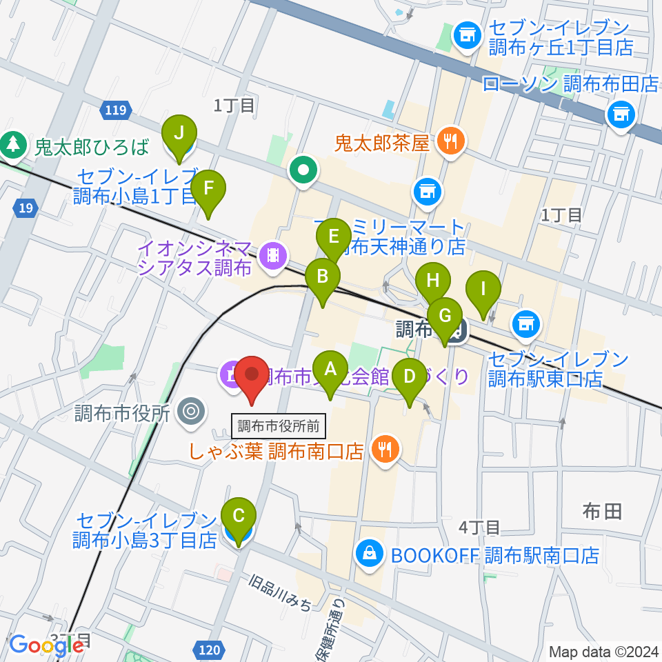 調布市文化会館たづくり周辺のコンビニエンスストア一覧地図