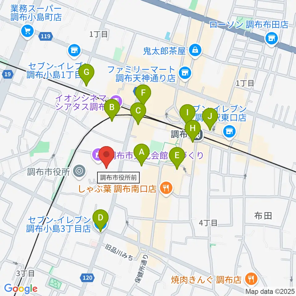 調布市文化会館たづくり周辺のコンビニエンスストア一覧地図