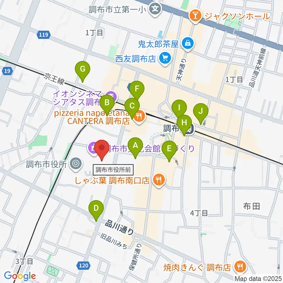 調布市文化会館たづくり周辺のコンビニエンスストア一覧地図