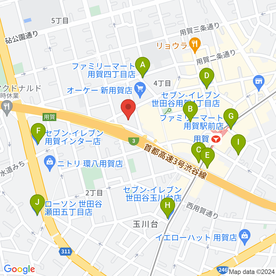 エフエム世田谷周辺のコンビニエンスストア一覧地図