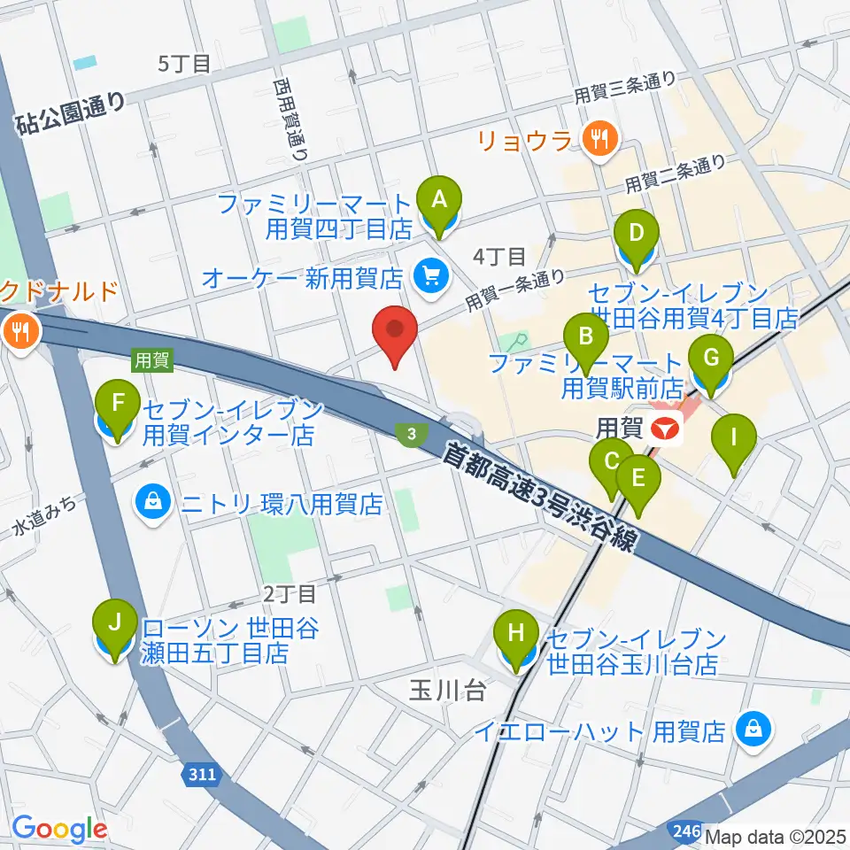 エフエム世田谷周辺のコンビニエンスストア一覧地図