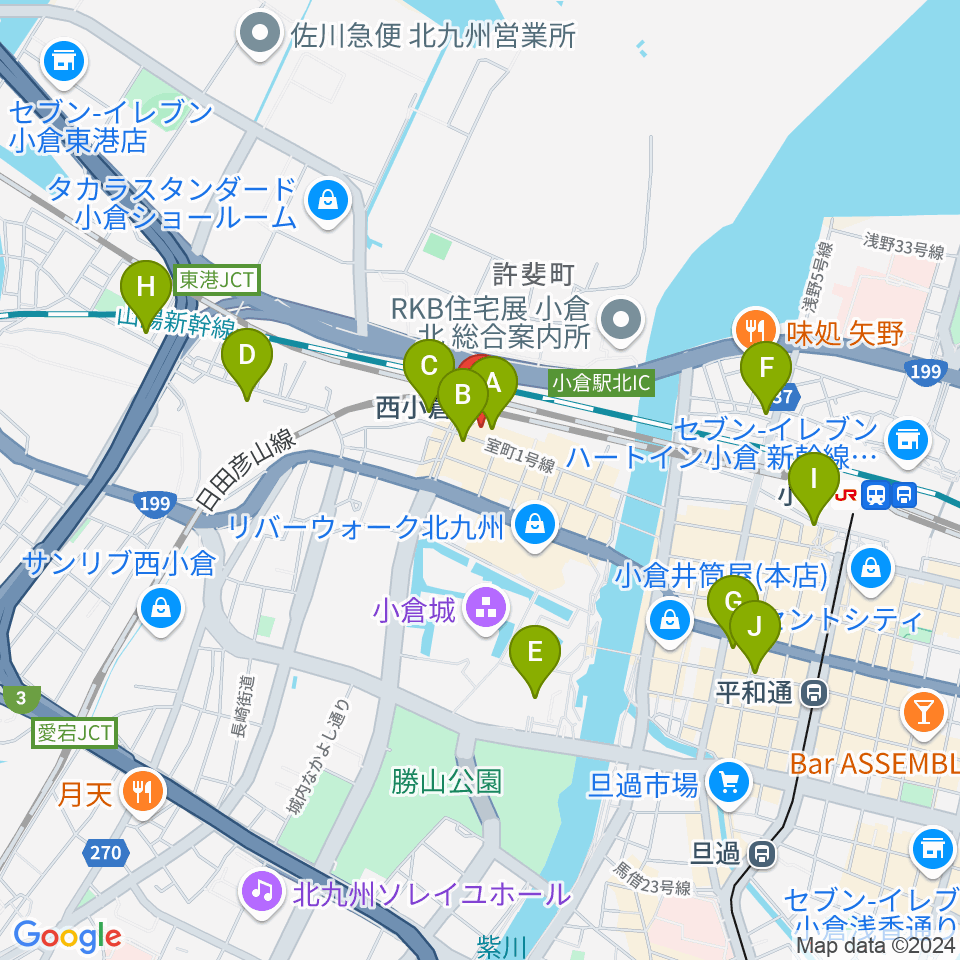 小倉 LIVE SPOT WOW！周辺のコンビニエンスストア一覧地図