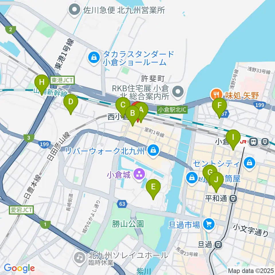 小倉 LIVE SPOT WOW!周辺のコンビニエンスストア一覧地図