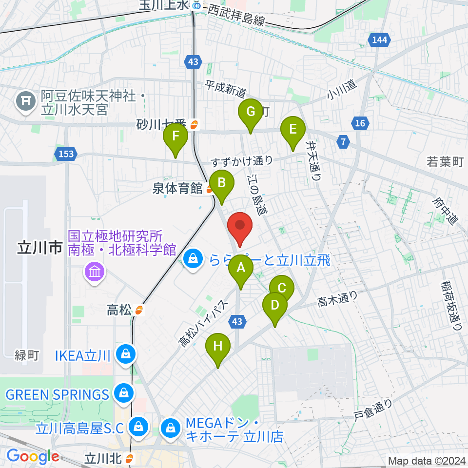 エフエムたちかわ周辺のコンビニエンスストア一覧地図