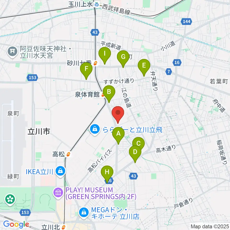 エフエムたちかわ周辺のコンビニエンスストア一覧地図