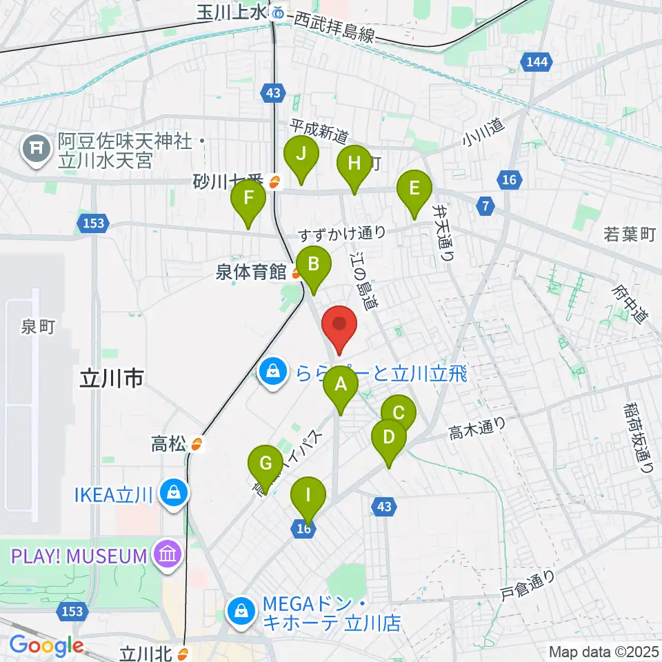 エフエムたちかわ周辺のコンビニエンスストア一覧地図