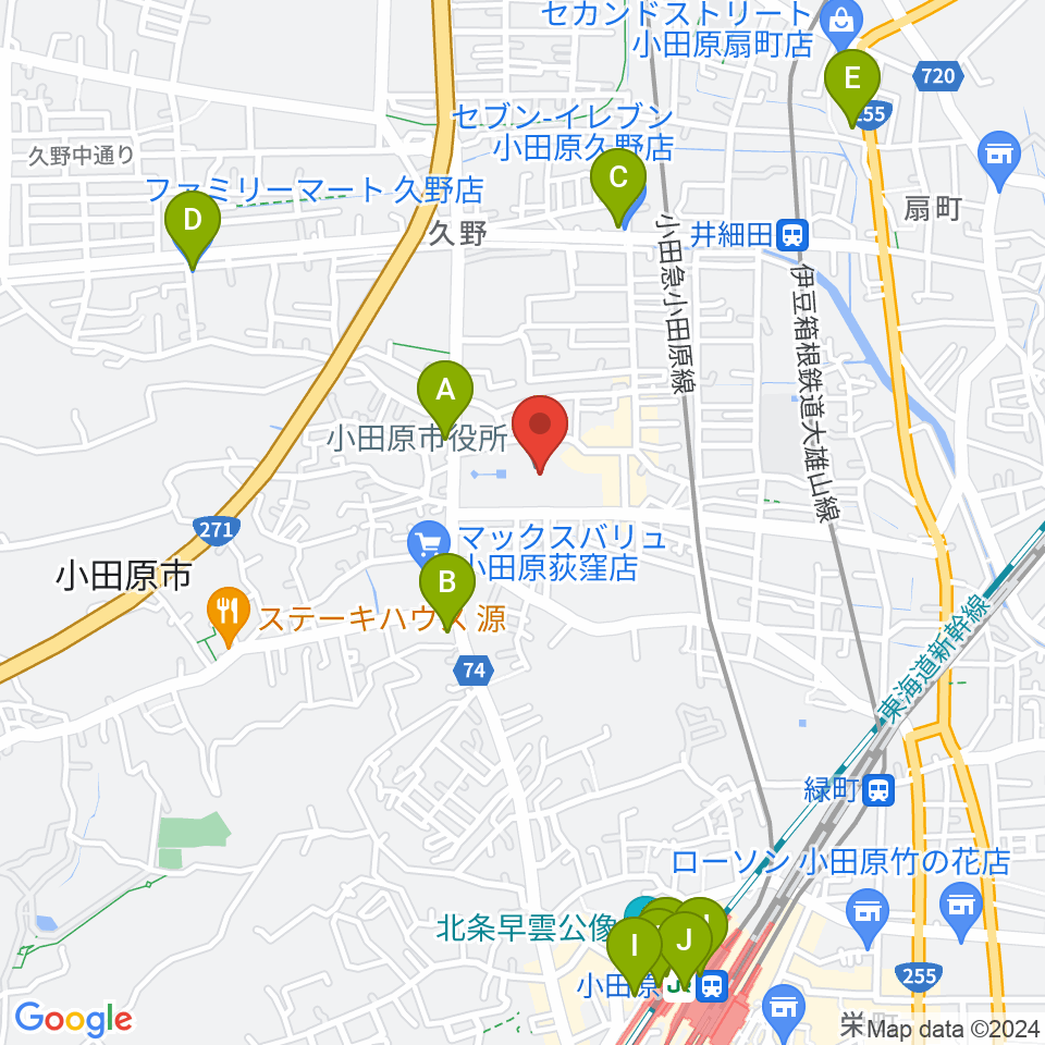 FMおだわら周辺のコンビニエンスストア一覧地図